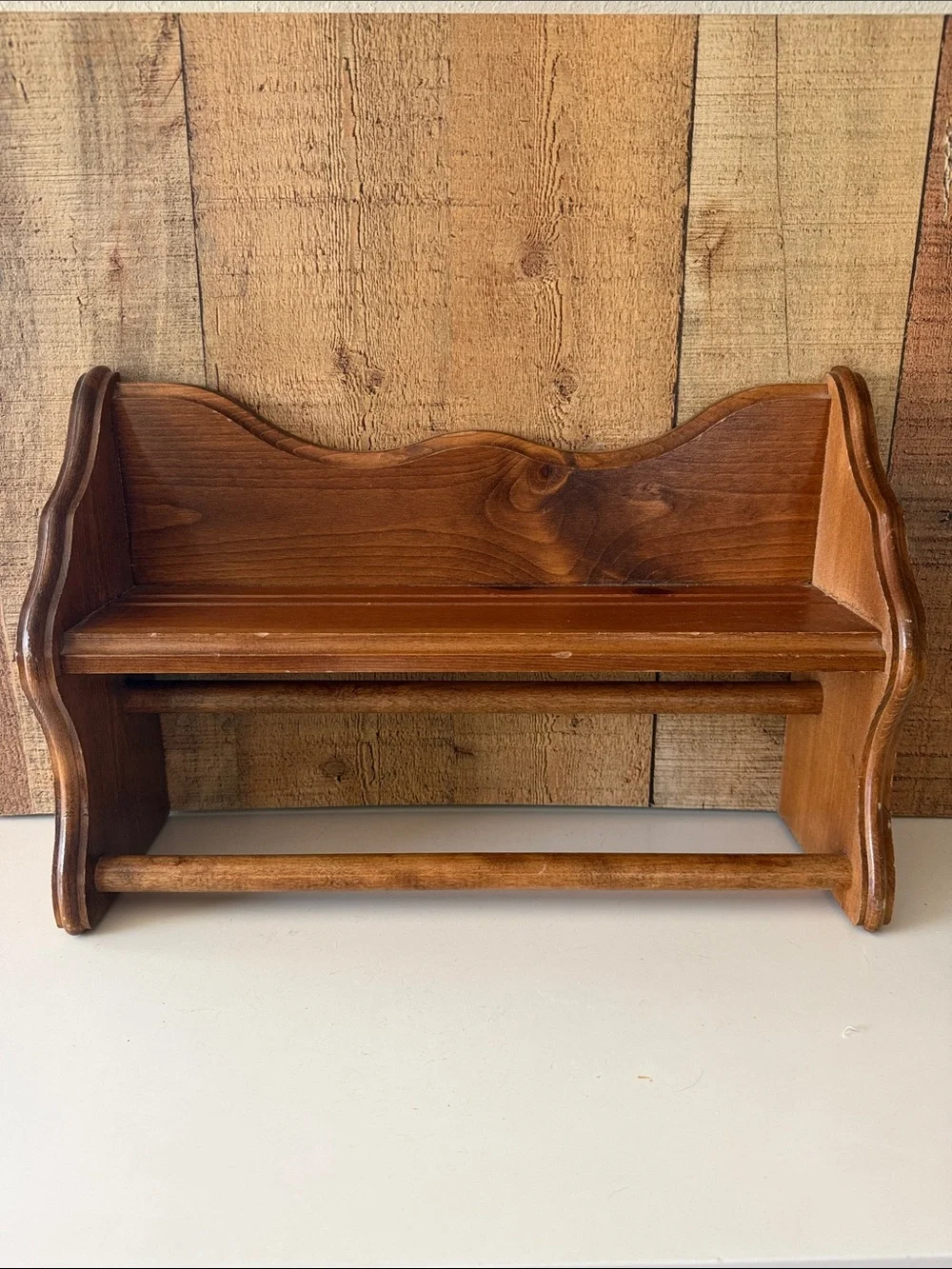 Rustic Farmhouse Solid Wood Wall Shelf with Plate Grooves & 2 Towel Rods